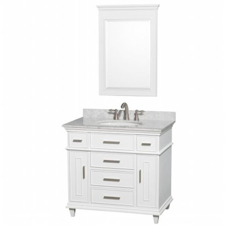 WYNDHAM COLLECTION Wyndham Collection WCV171736SWHCMUNRM24 Berkeley Single Vanity White 36 in. with White Carrera Marble Top with White Undermount Oval Sink and 24 in. Mirror WCV171736SWHCMUNRM24